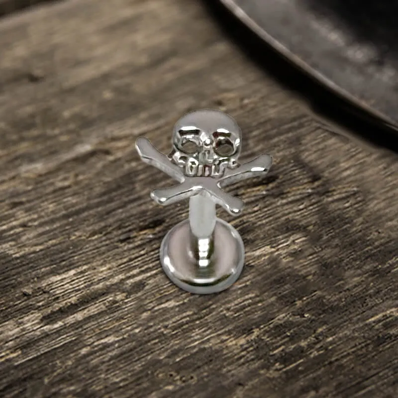 16G Crossbones Skull Titanium Piercing Lip Ring