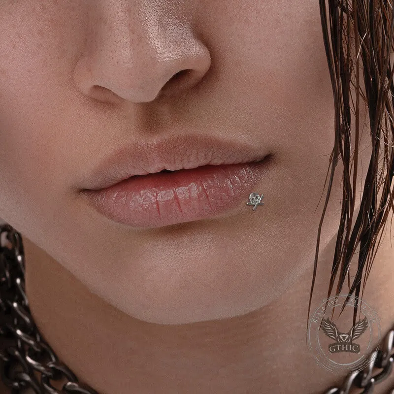 16G Crossbones Skull Titanium Piercing Lip Ring