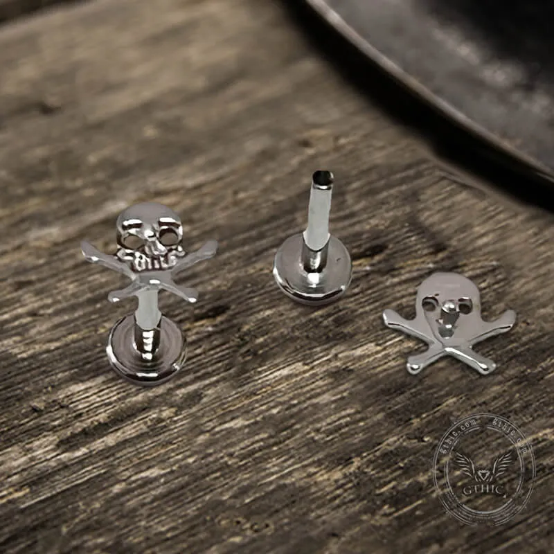 16G Crossbones Skull Titanium Piercing Lip Ring