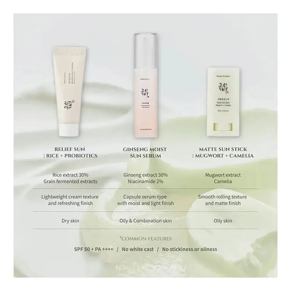 Beauty Of Joseon Perfect Hanbang Sun Trio Relief Sun   Matte Sun Stick   Sun Serum