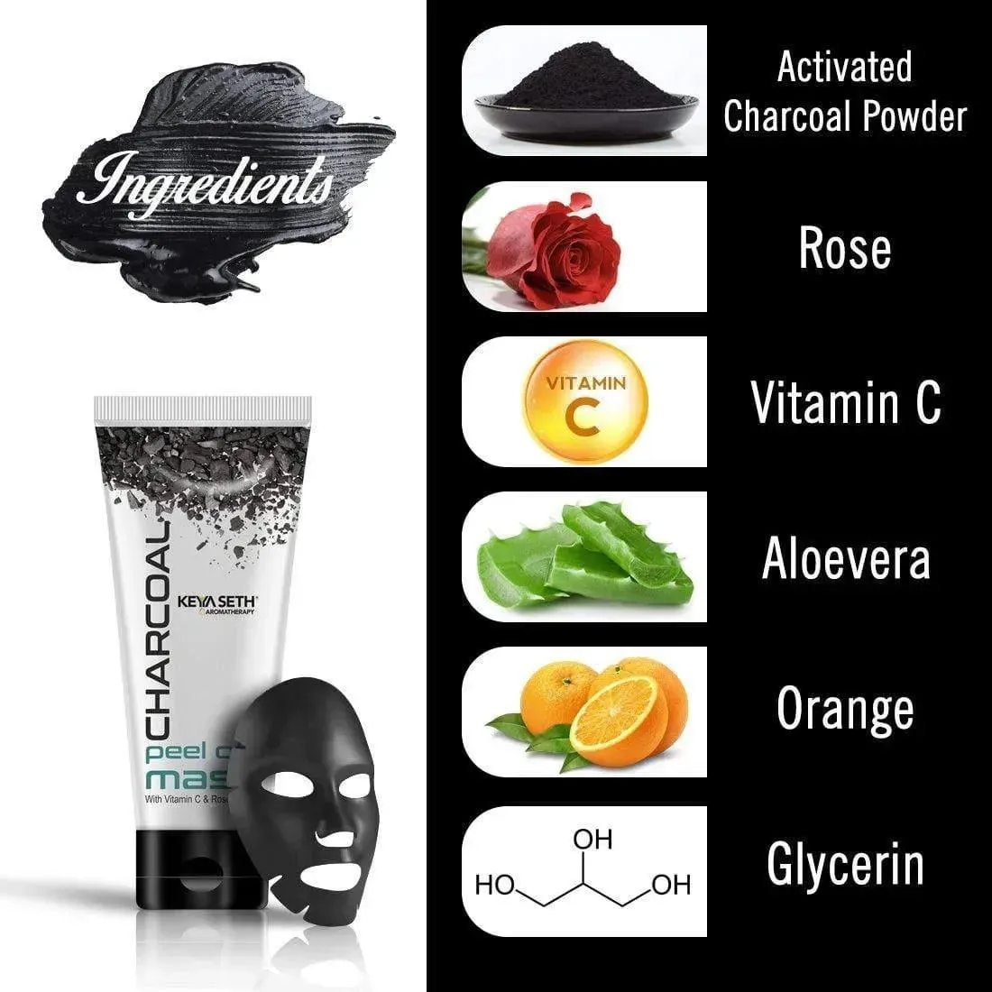 Charcoal Peel Off Mask-Blackhead & Dead Skin Removal, Tightens Pores, Deeply Cleanses  with Vitamin C, Rose Extract & Activated Charcoal 