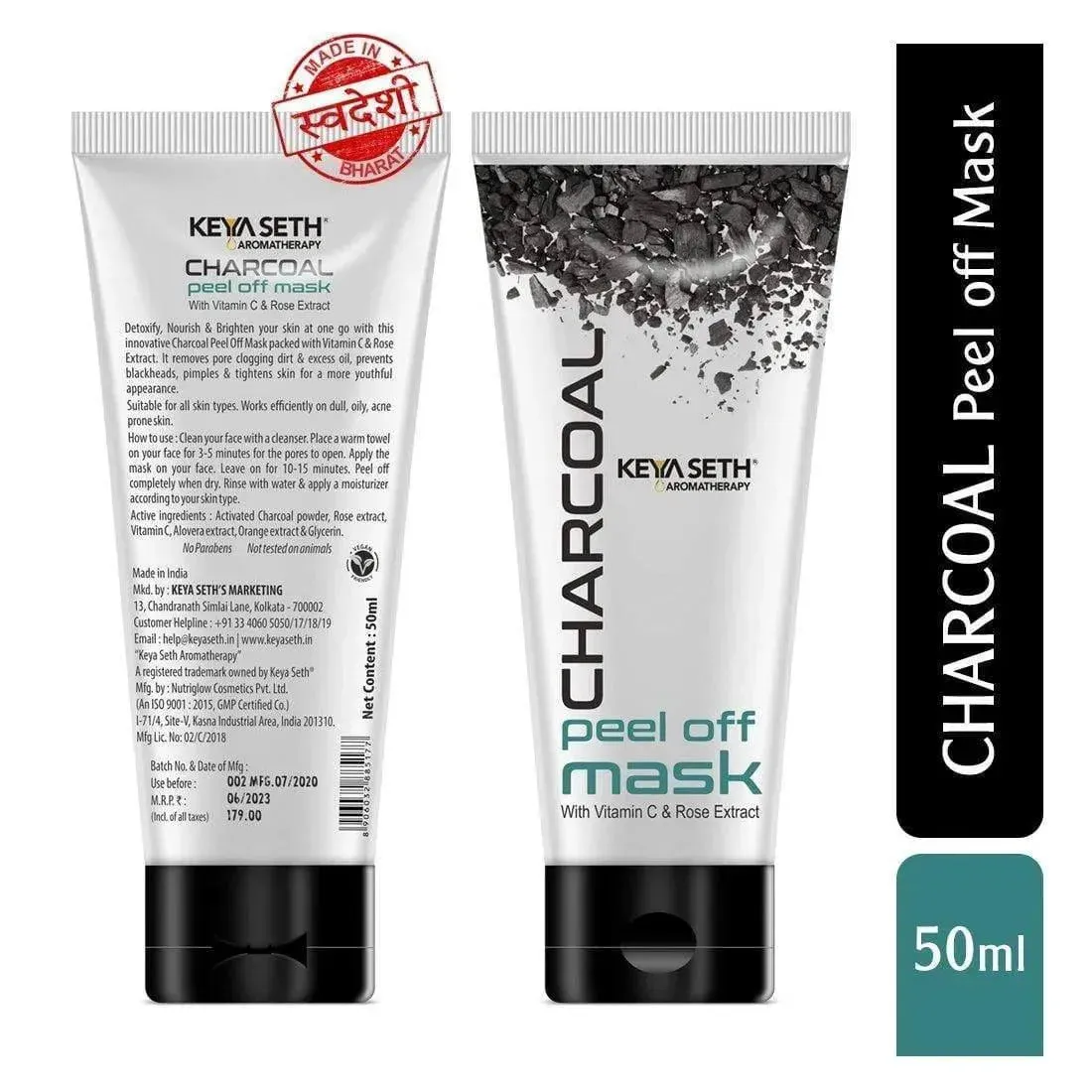Charcoal Peel Off Mask-Blackhead & Dead Skin Removal, Tightens Pores, Deeply Cleanses  with Vitamin C, Rose Extract & Activated Charcoal 