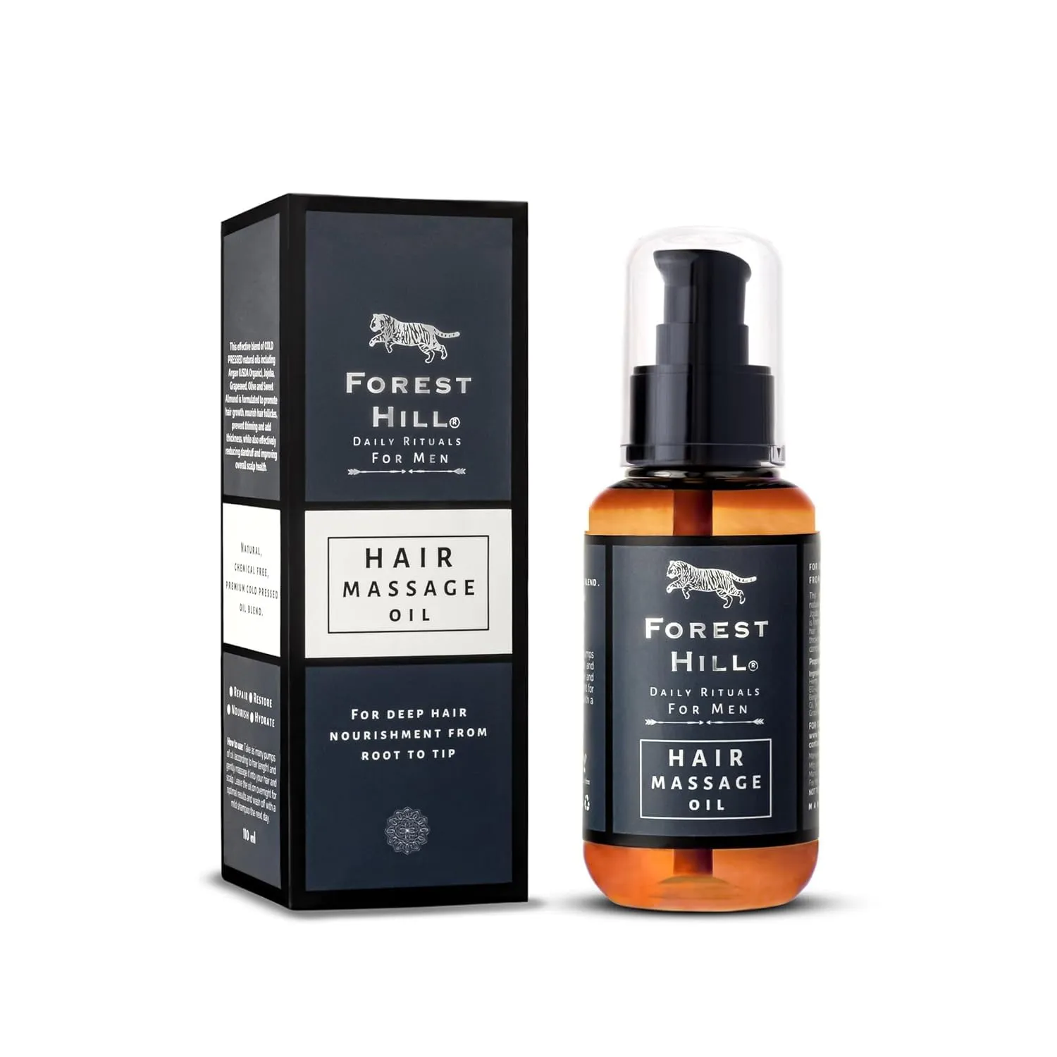 Forest Hill Pack of 2 Men Hair Care Kit, Weekly Care Natural Hair Massage Oil 110ml & Daily Care Hair Elixir Serum 50ml