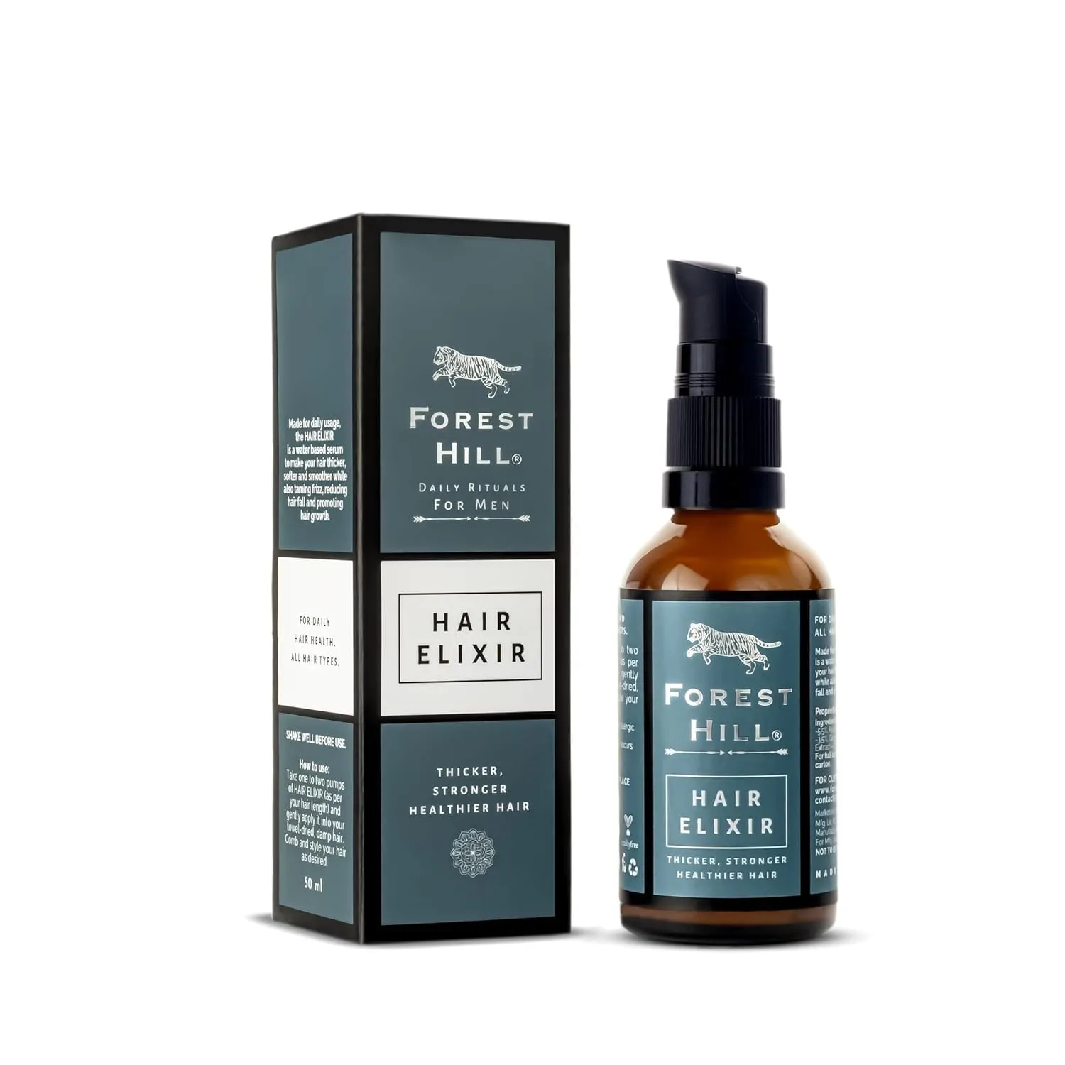 Forest Hill Pack of 2 Men Hair Care Kit, Weekly Care Natural Hair Massage Oil 110ml & Daily Care Hair Elixir Serum 50ml