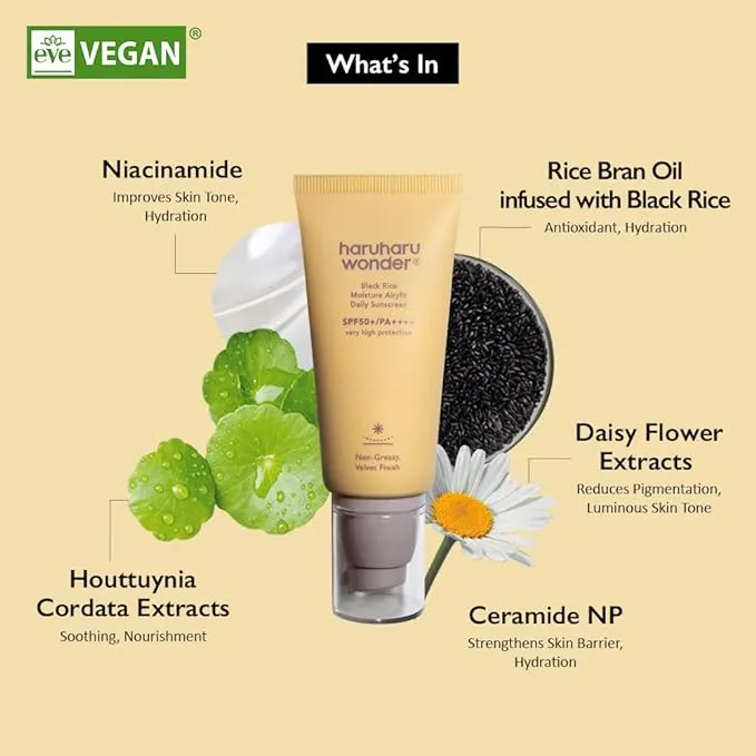 Haruharu Wonder Black Rice Moisture Airyfit Daily Sunscreen 50ml, Reef Safe Formula, Non-Greasy Velvet Finish