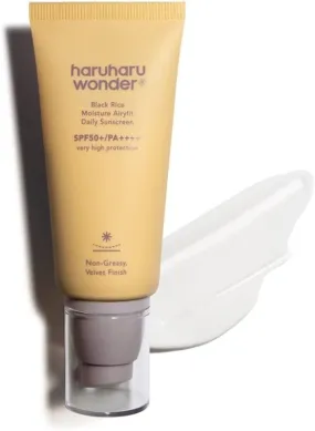 Haruharu Wonder Black Rice Moisture Airyfit Daily Sunscreen 50ml, Reef Safe Formula, Non-Greasy Velvet Finish