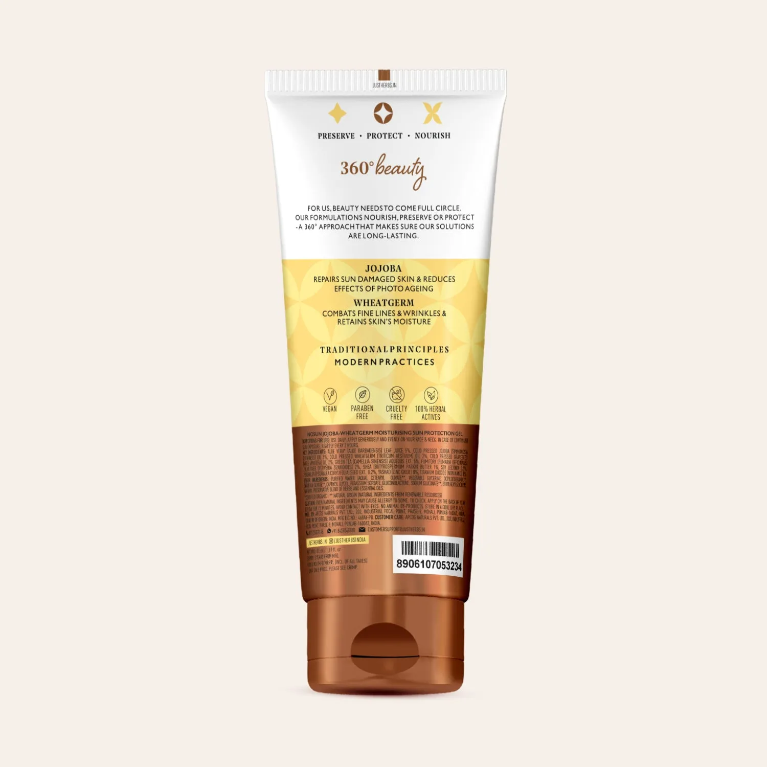 Moisturising Sunscreen Gel with SPF 35  PA     with Jojoba and Wheatgerm - Just Herbs