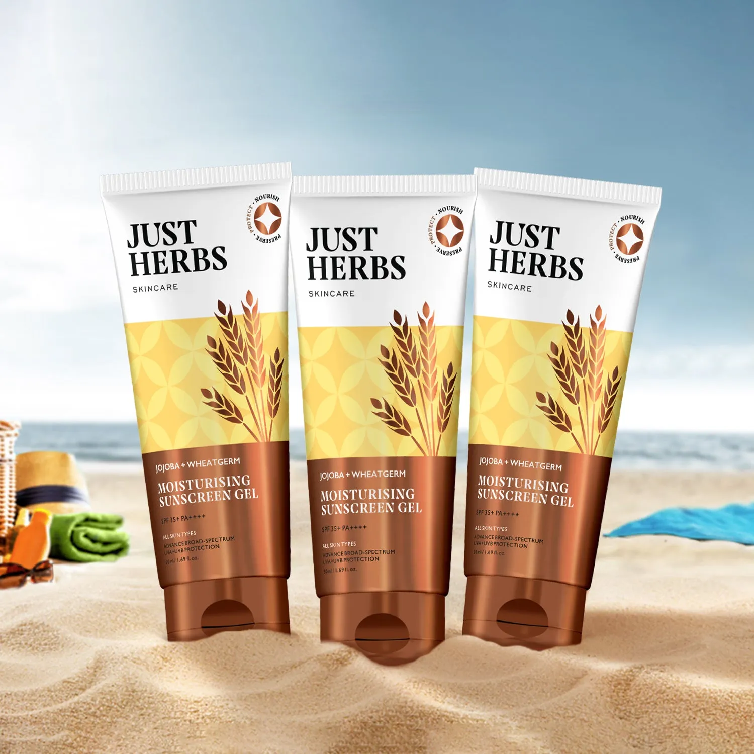 Moisturising Sunscreen Gel with SPF 35  PA     with Jojoba and Wheatgerm