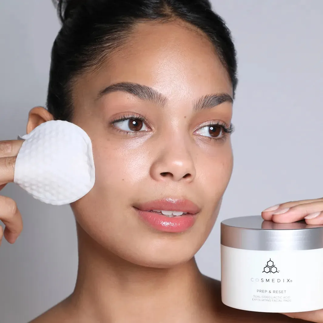 Prep & Reset - Dual-sided Lactic Acid Exfoliating x25 Facial Pads - CosMedix