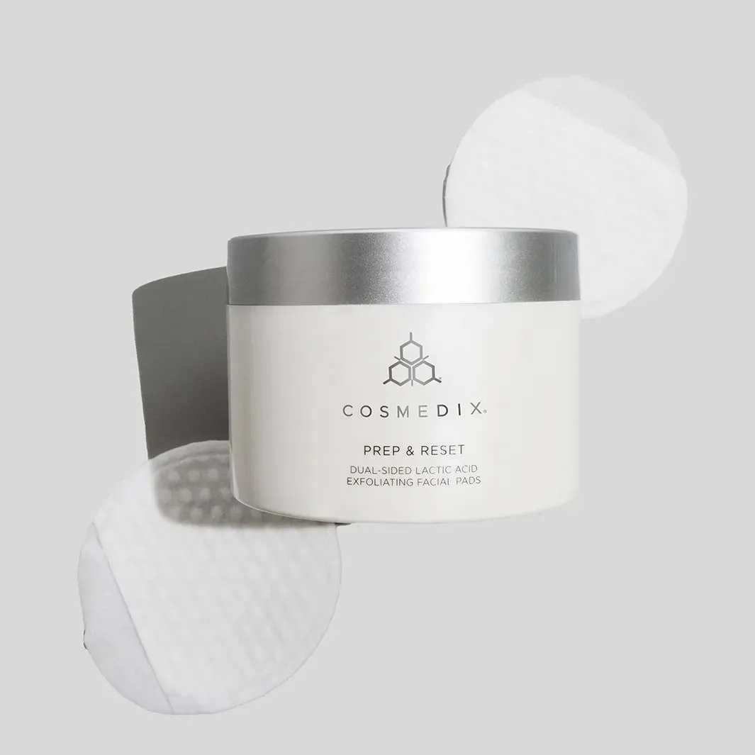 Prep & Reset - Dual-sided Lactic Acid Exfoliating x25 Facial Pads - CosMedix