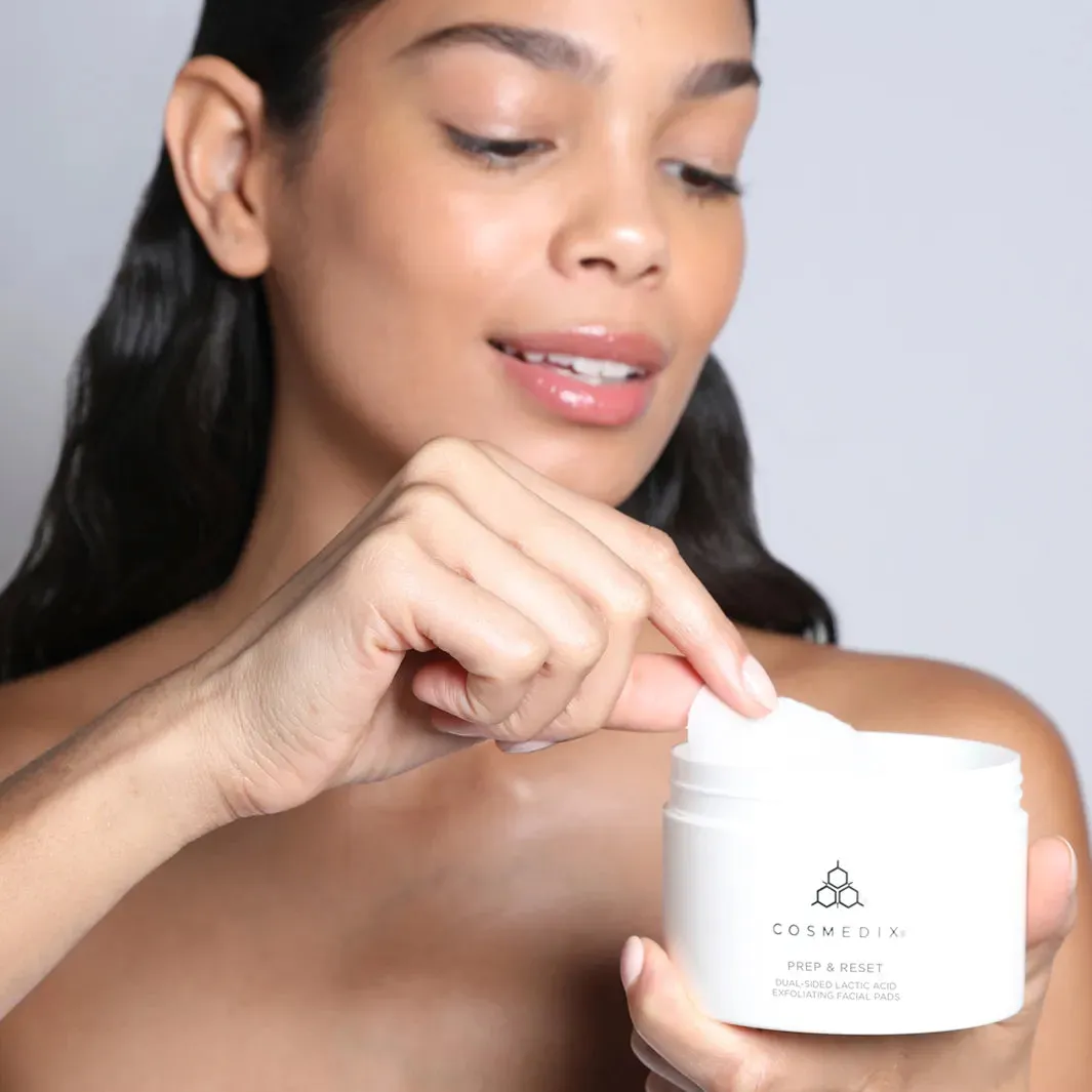 Prep & Reset - Dual-sided Lactic Acid Exfoliating x25 Facial Pads - CosMedix