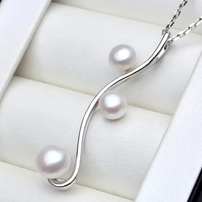 "Dorothea" - Natural Pearl 925 Sterling Silver Bridal Necklace - More Colors